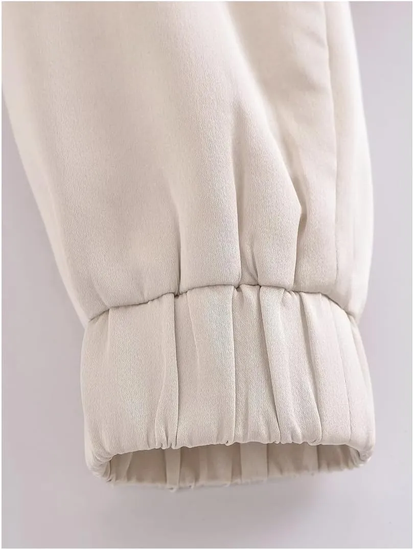 Apricot Satin Jacket Women's Chic Cropped Bomber Jacket
