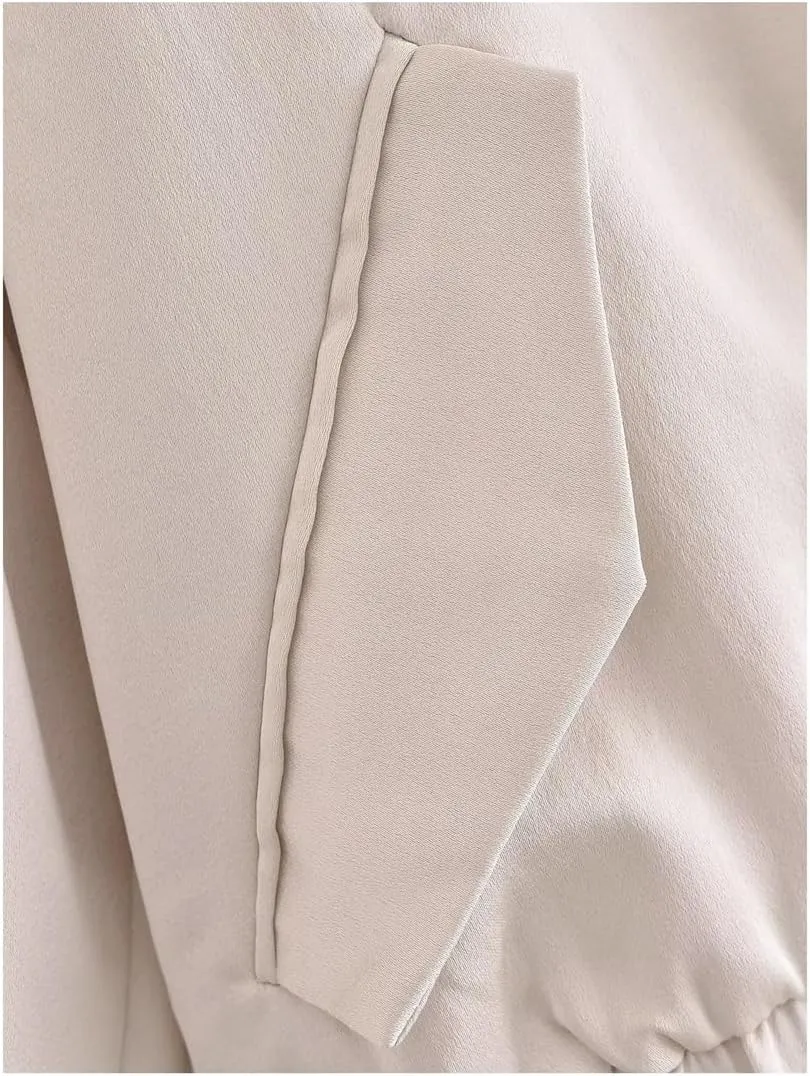Apricot Satin Jacket Women's Chic Cropped Bomber Jacket