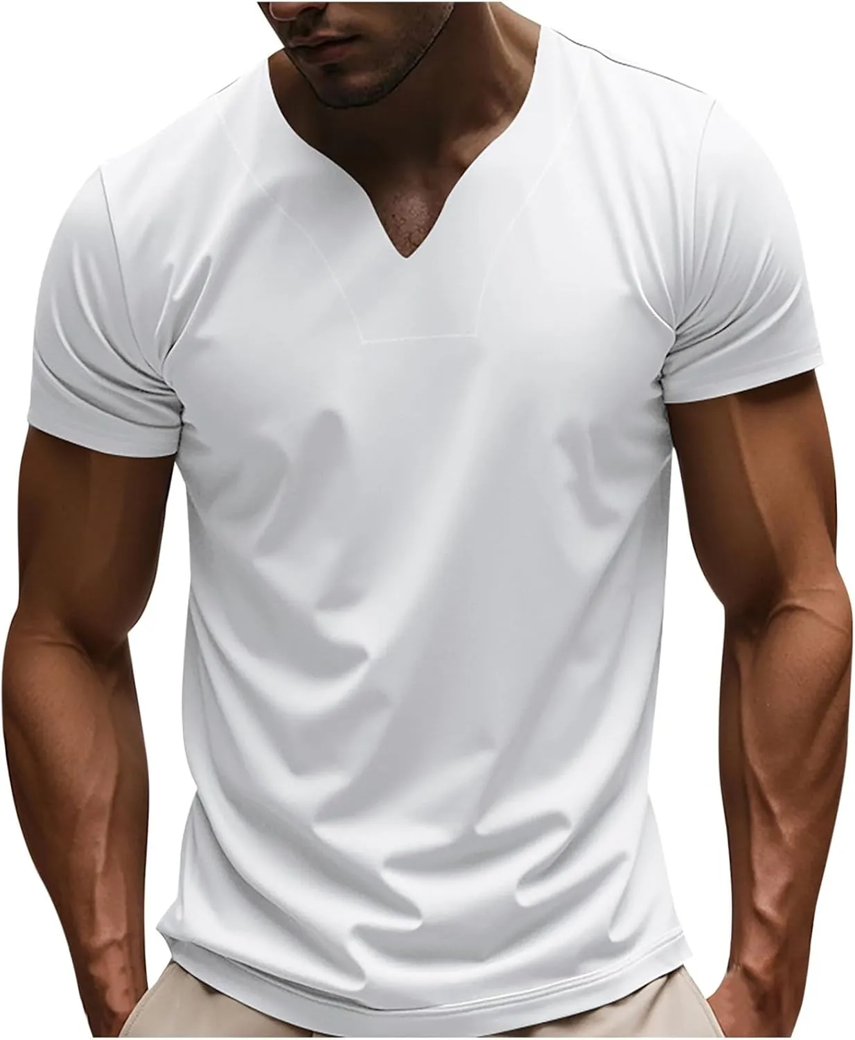 Athletic Shirts for Men Short Sleeve V Neck Basic Shirt Summer Quick Dry Casual Comfy Running Workout Pullover Tops