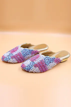 Blue Bead Embroidered Mules