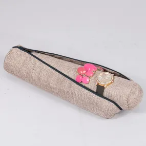 Burlap Jewelry Roll w/ Zipper Pouch