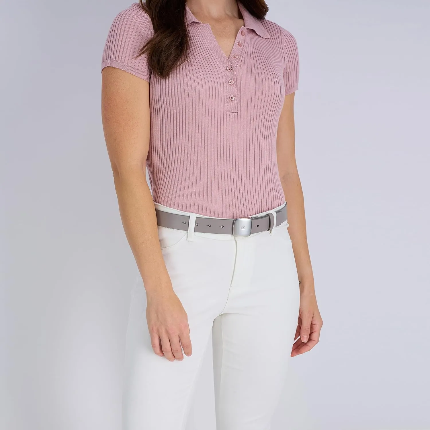 Calvin Klein Women's Casual Plaque Buckle Ck Jeans Belt