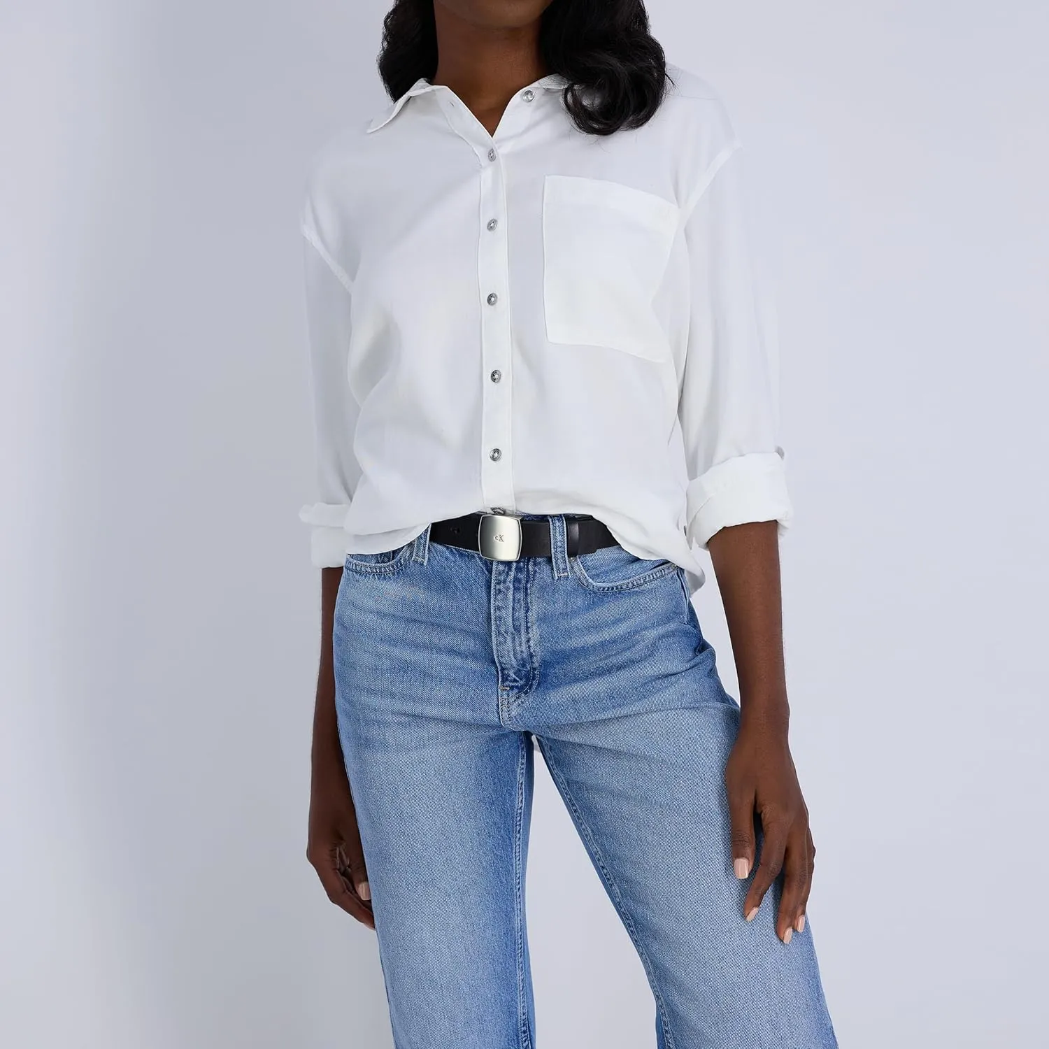 Calvin Klein Women's Casual Plaque Buckle Ck Jeans Belt
