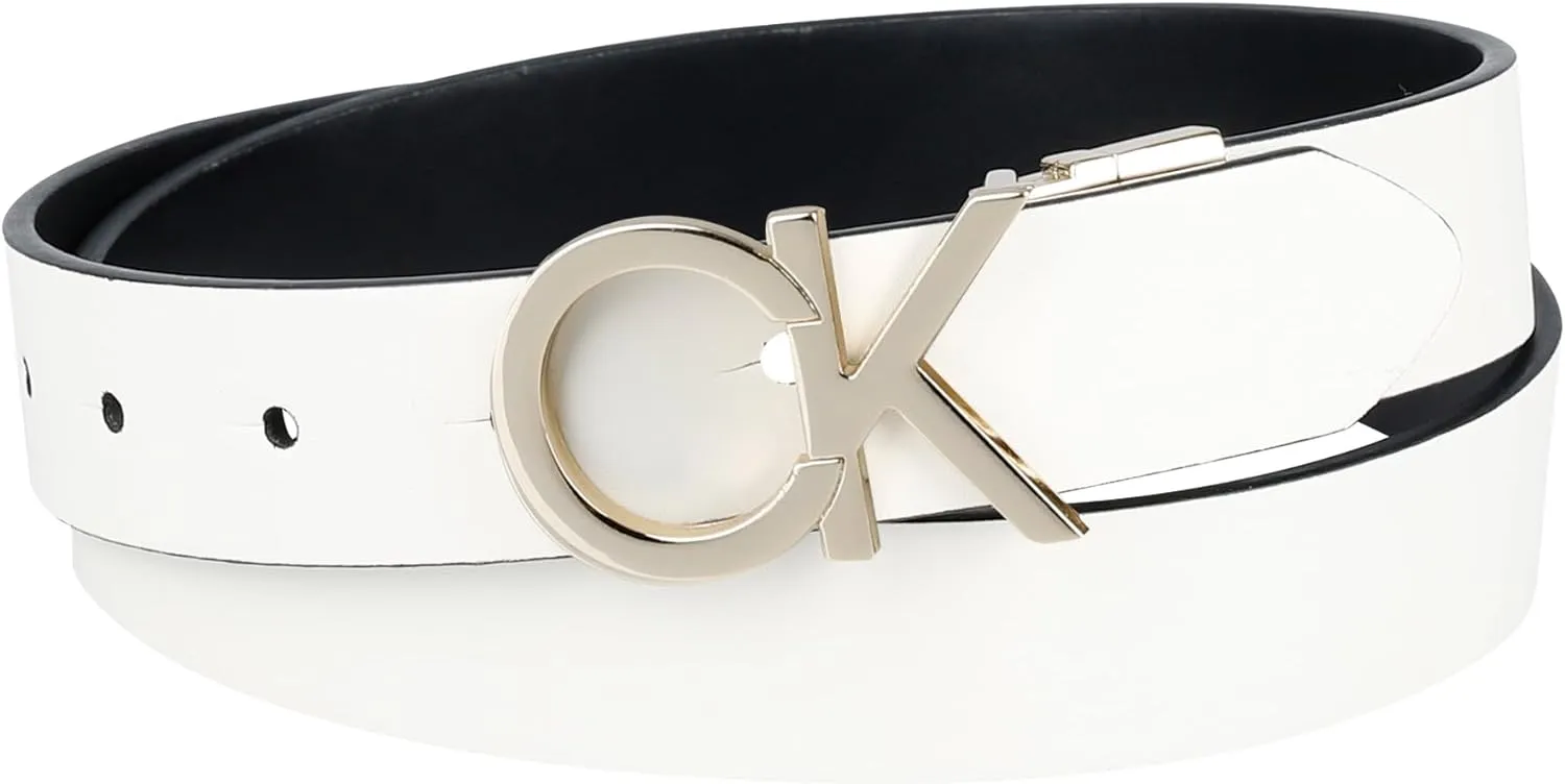 Calvin Klein Women's Two-in-One Reversible CK Monogram Plaque Buckle Dress Belt (Regular and Plus Sizes)