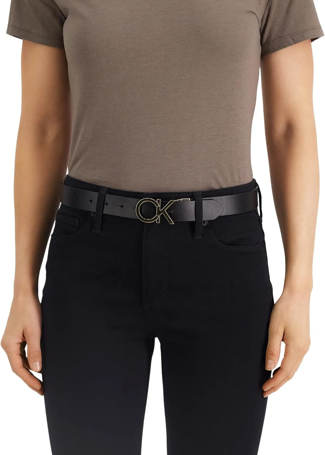 Calvin Klein Women's Two-in-One Reversible CK Monogram Plaque Buckle Dress Belt (Regular and Plus Sizes)