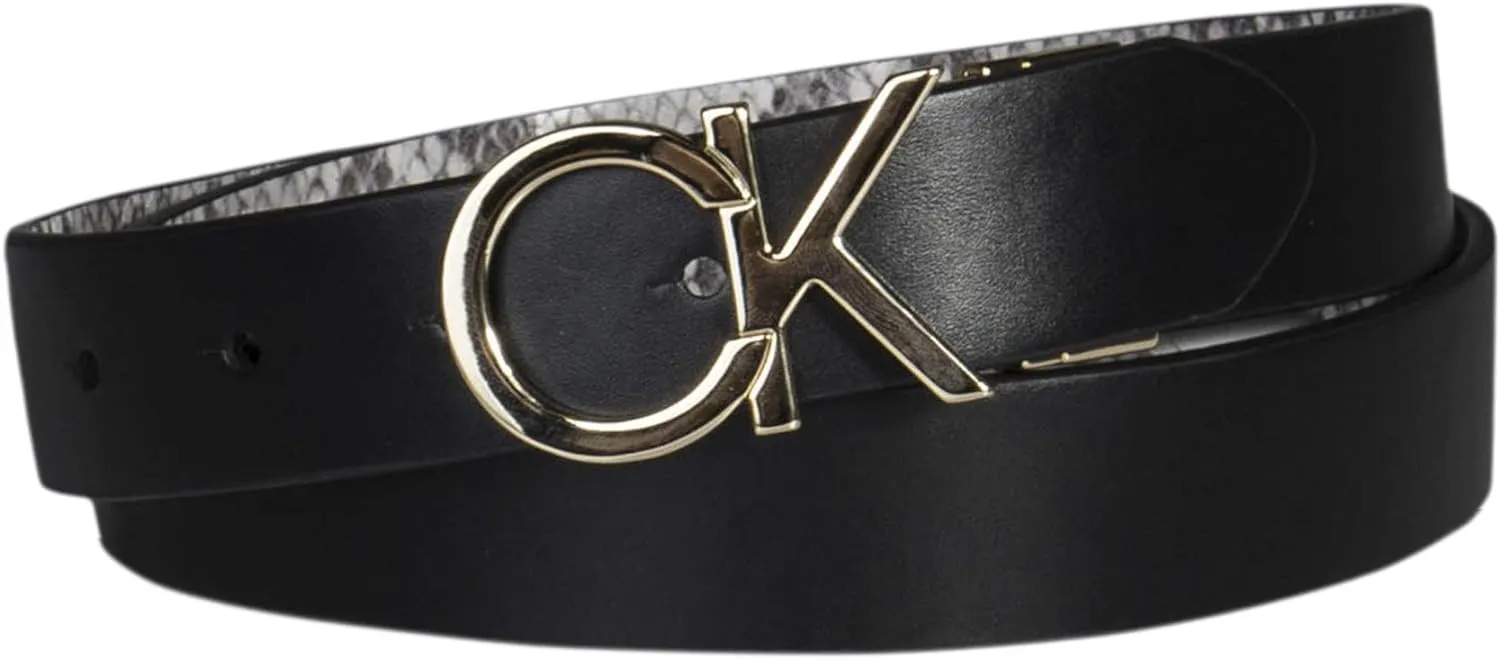Calvin Klein Women's Two-in-One Reversible CK Monogram Plaque Buckle Dress Belt (Regular and Plus Sizes)