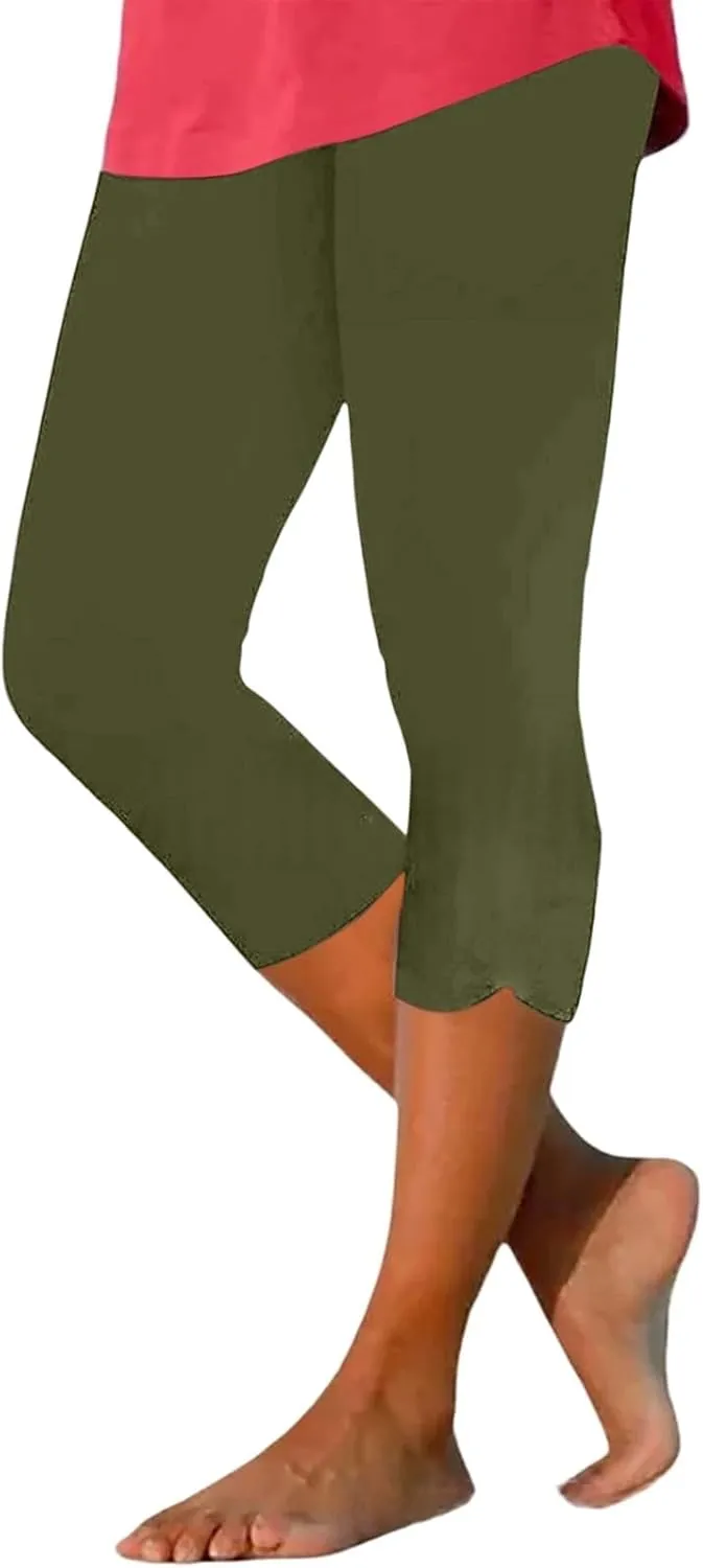 Capri Leggings for Women 2025 High Waisted Yoga Pants Lightweight Comfortable Solid Color Soft Casual Cropped Pants