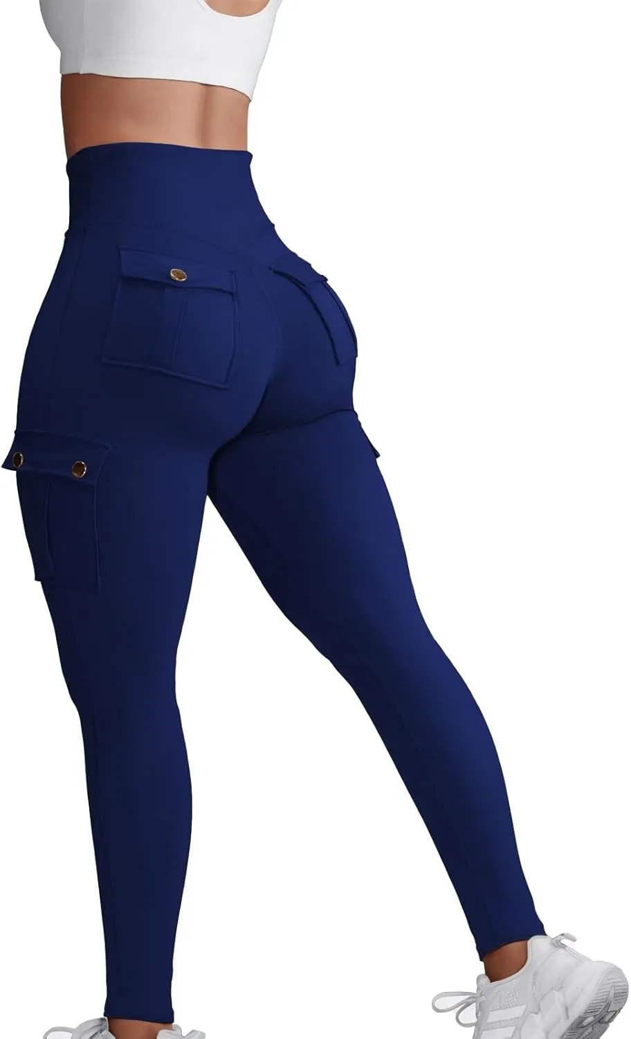 Chic-Me Pocket Design Butt Lifting Active Leggings, High Waist Tummy Control Running Yoga Pants, Workout Cargo Leggings for