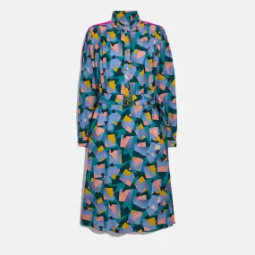 COACH Bold Geo Mock Neck Dress With Sporty Stripe