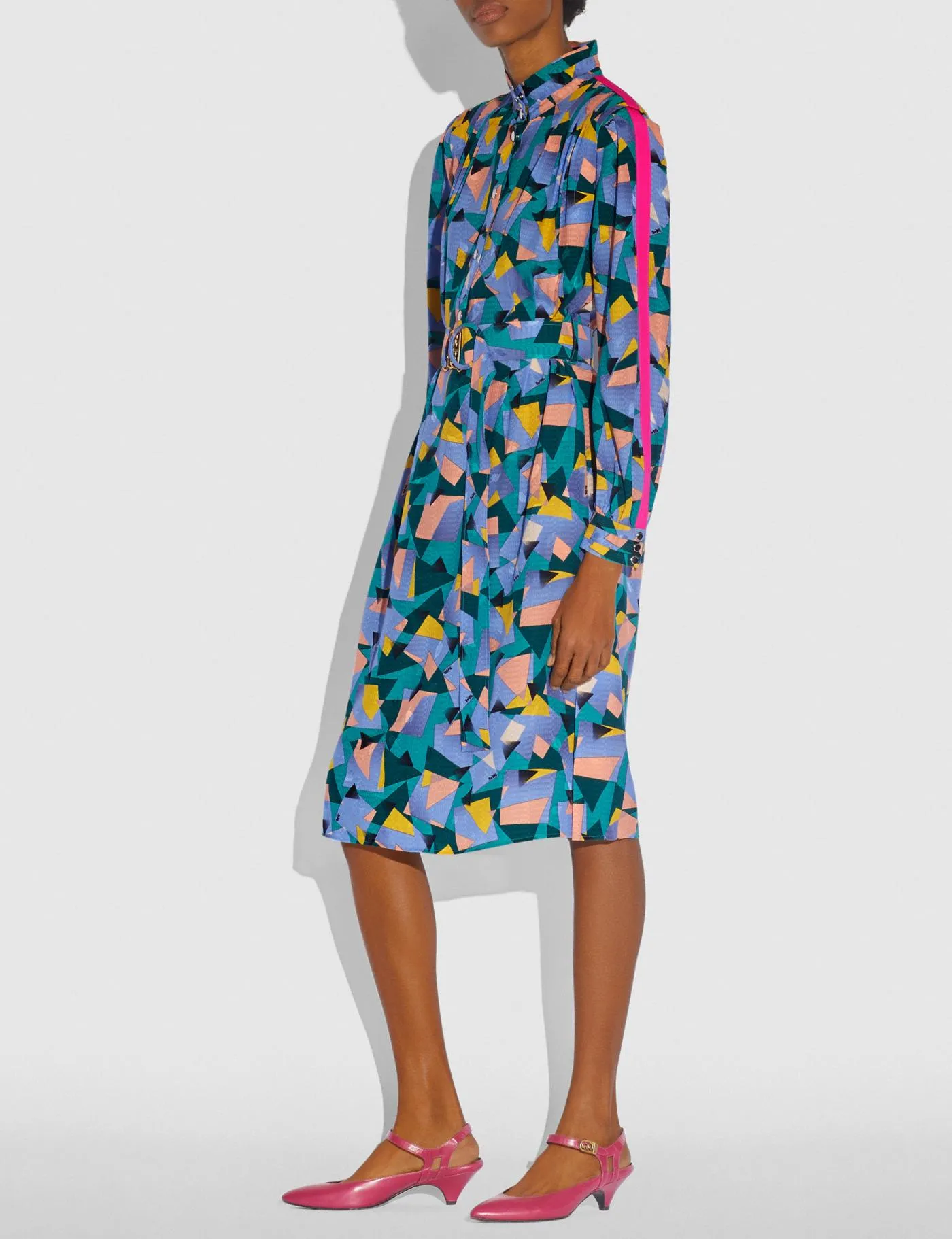COACH Bold Geo Mock Neck Dress With Sporty Stripe
