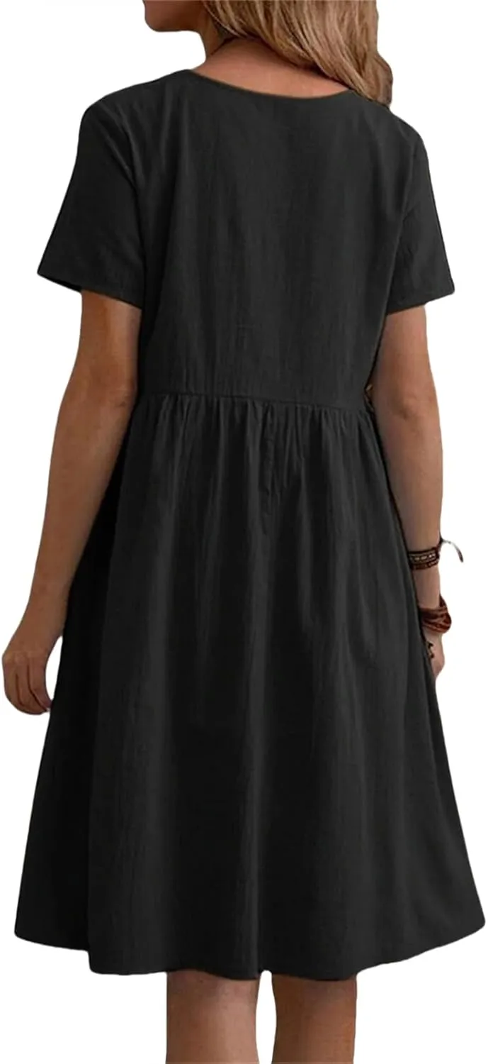 Cotton Linen Dresses Women Loose Fitting Dress Womens Dresses Tshirt Dress with Pockets Plus Size Sundresses