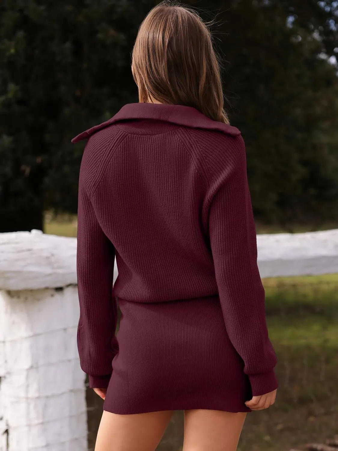 DEEP SELF Women's Casual Long Sleeve Bodycon Sweater Dresses Fall Half Zip V Neck Slim Fit Ribbed Knitted Mini Dress