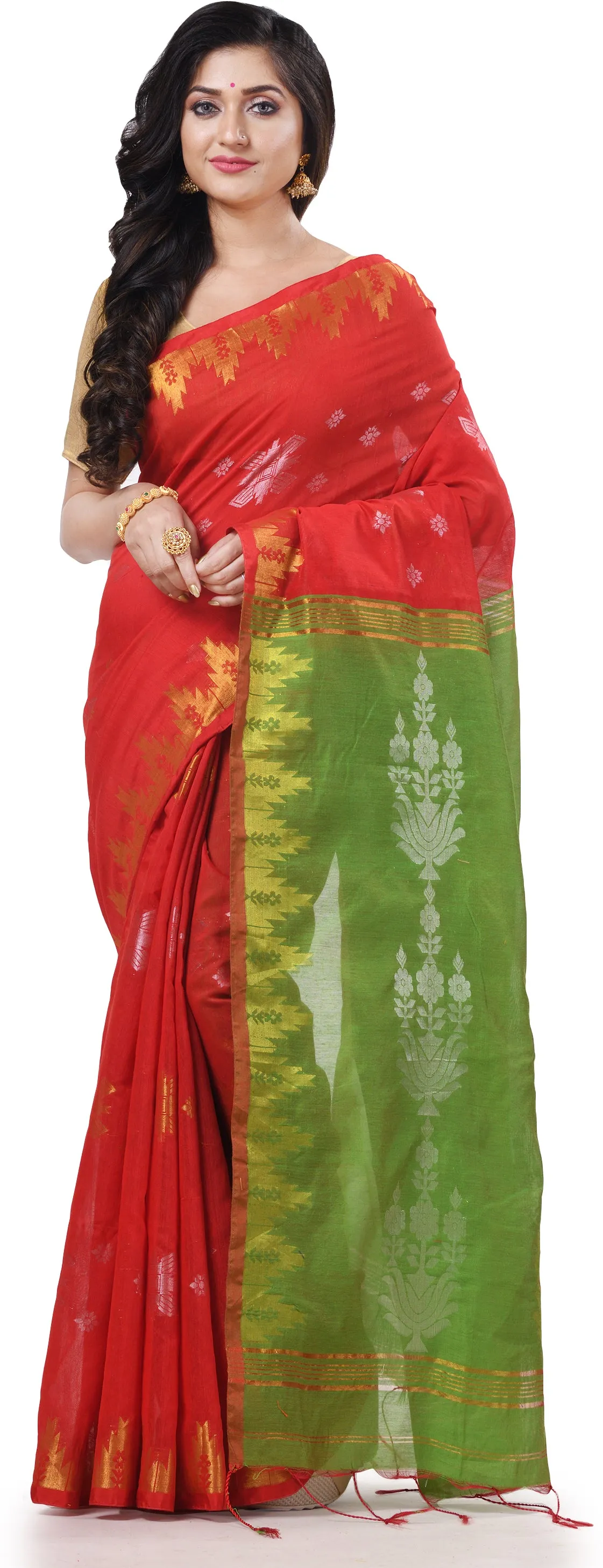 Desh Bidesh Woven Handloom Cotton Silk Saree (Light Green)