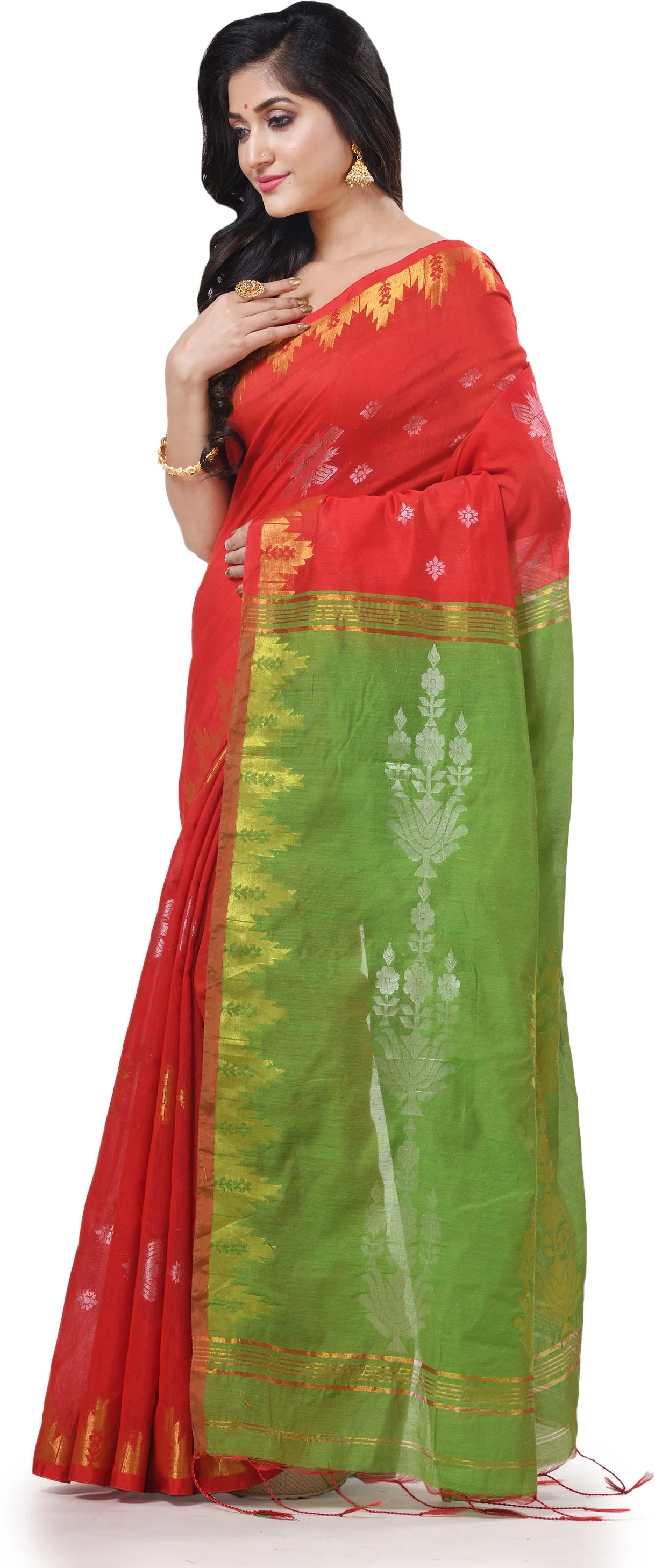 Desh Bidesh Woven Handloom Cotton Silk Saree (Light Green)