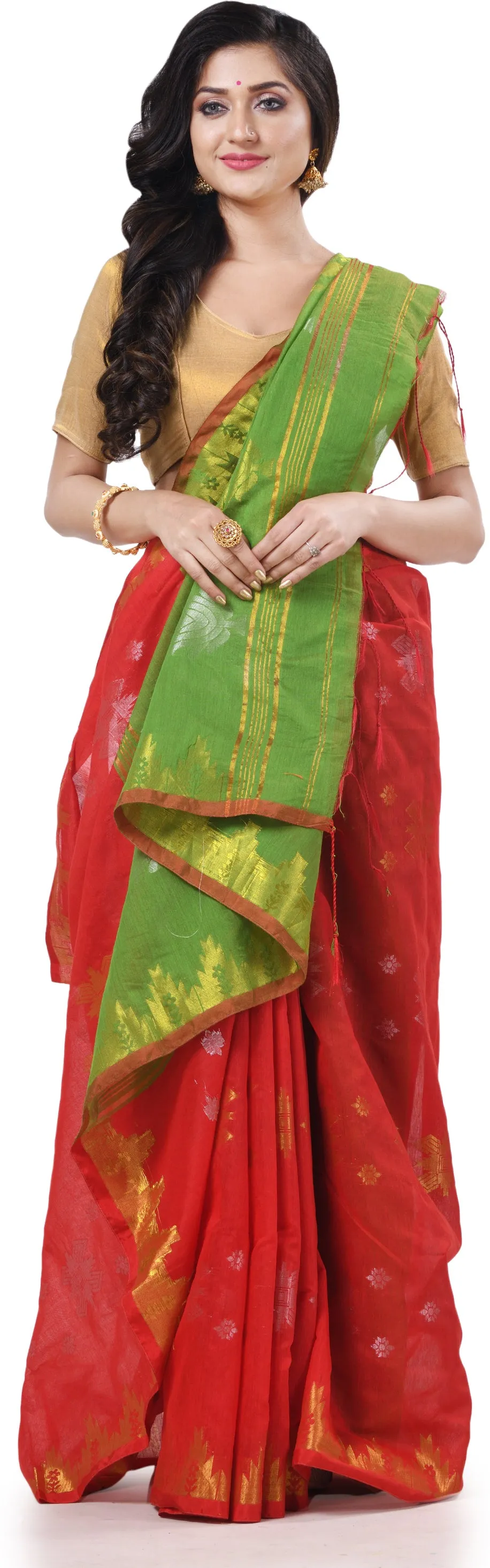 Desh Bidesh Woven Handloom Cotton Silk Saree (Light Green)