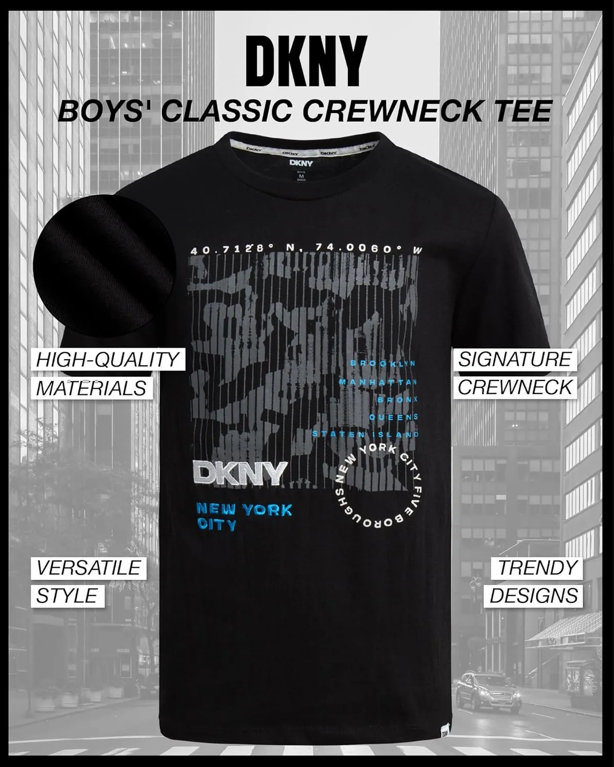 DKNY Boys' Graphic Tee - Soft and Breathable Classic Crewneck Short Sleeve Pullover T-Shirt for Boys (Sizes: 8-20)