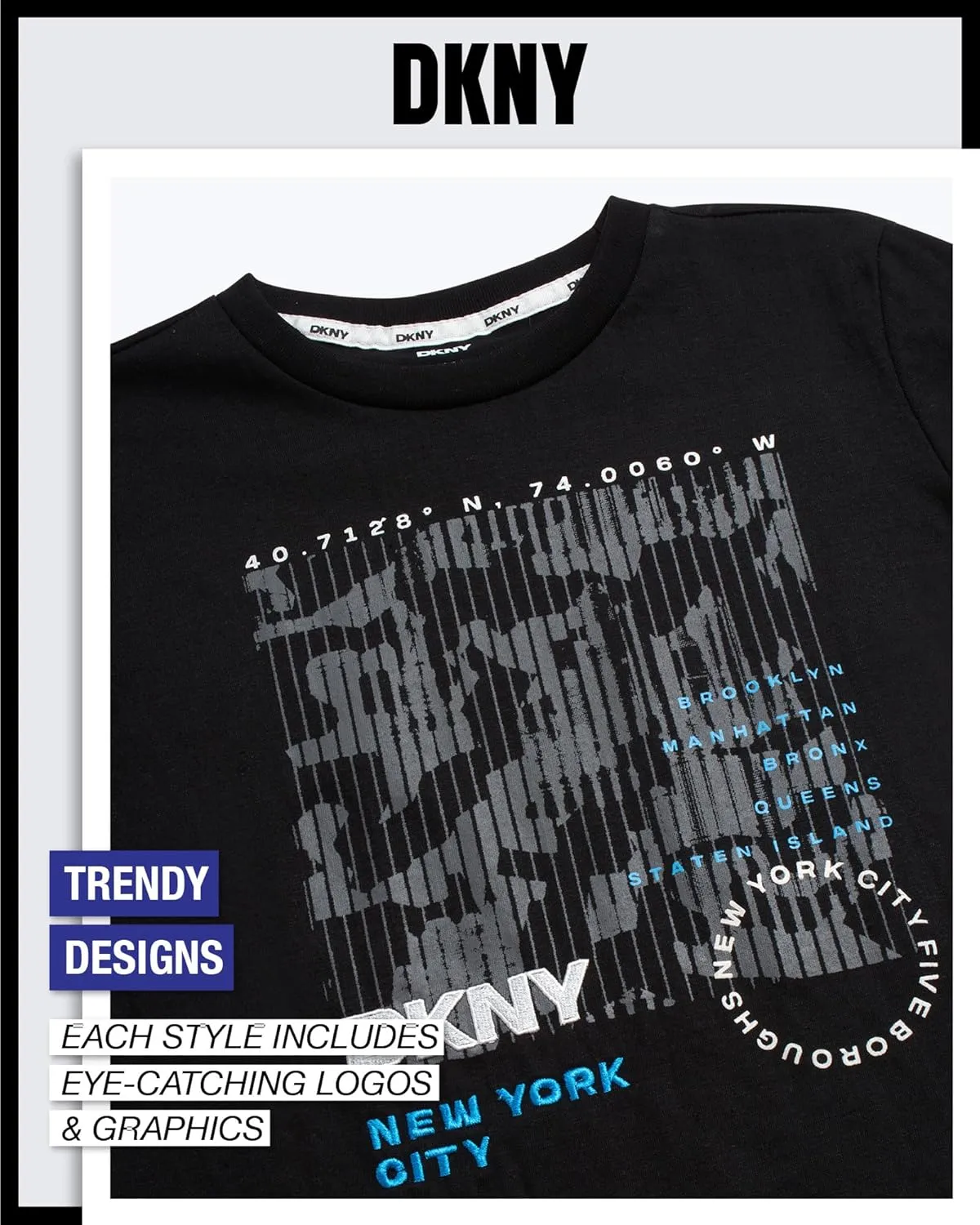 DKNY Boys' Graphic Tee - Soft and Breathable Classic Crewneck Short Sleeve Pullover T-Shirt for Boys (Sizes: 8-20)