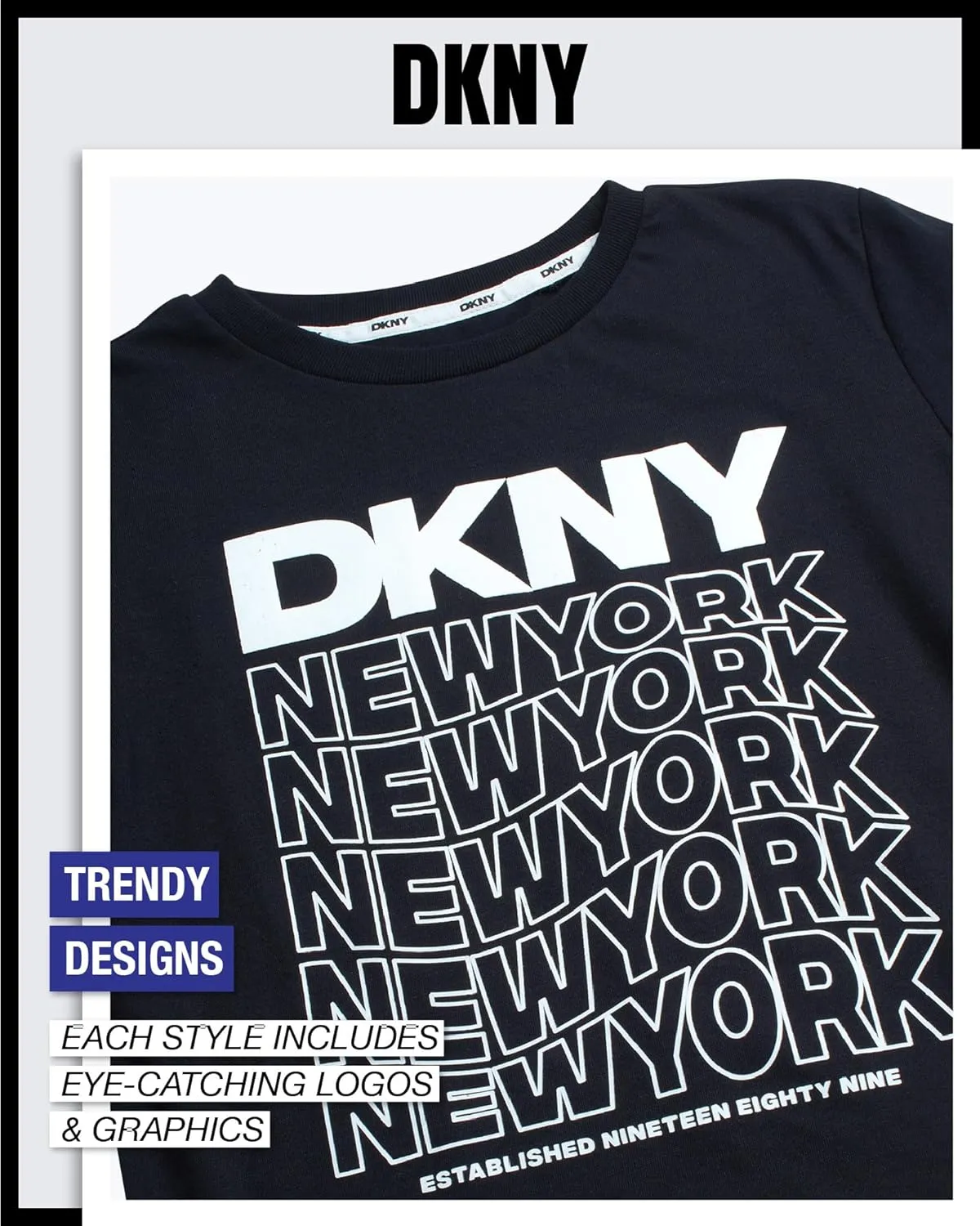 DKNY Boys' Graphic Tee - Soft and Breathable Classic Crewneck Short Sleeve Pullover T-Shirt for Boys (Sizes: 8-20)