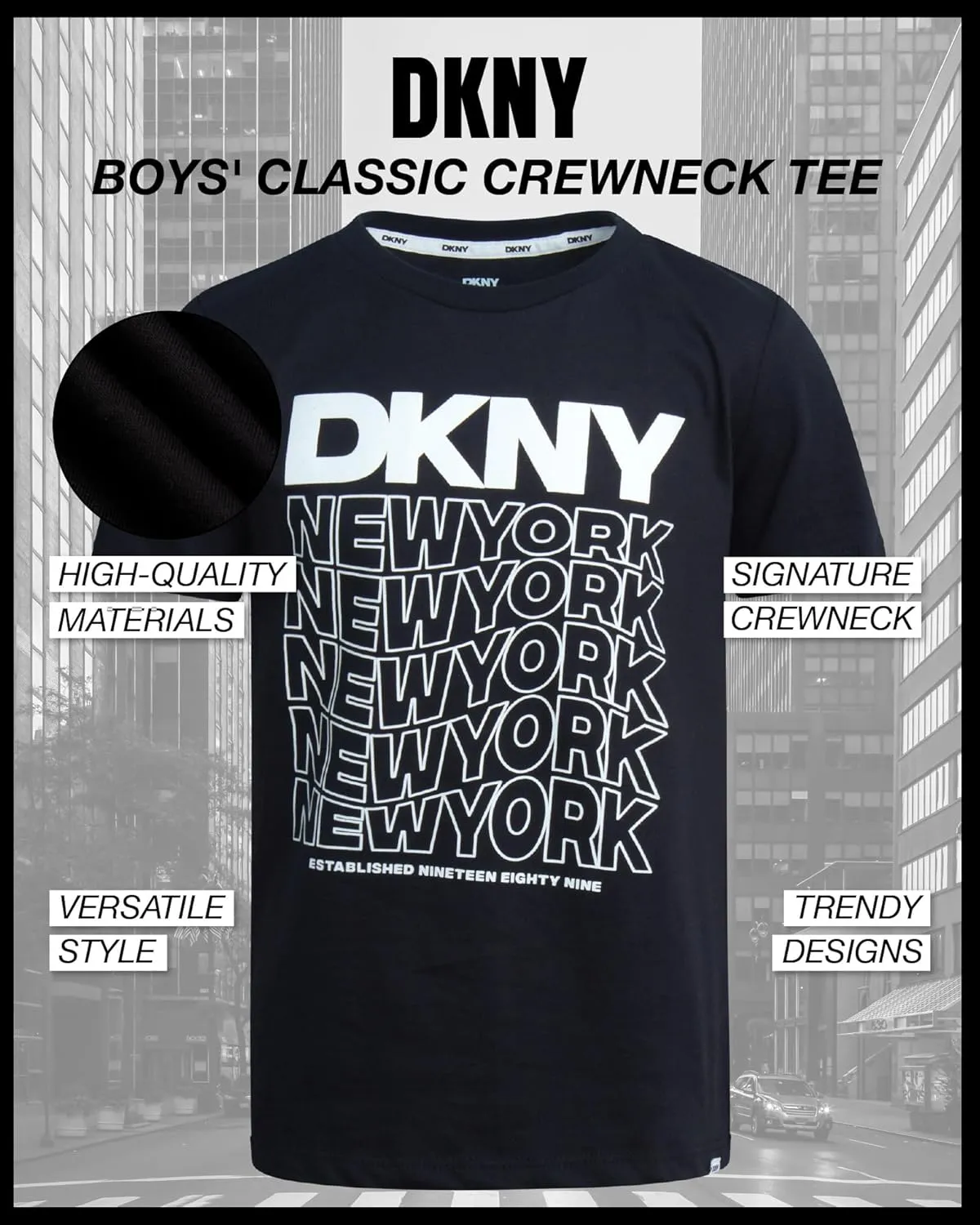 DKNY Boys' Graphic Tee - Soft and Breathable Classic Crewneck Short Sleeve Pullover T-Shirt for Boys (Sizes: 8-20)