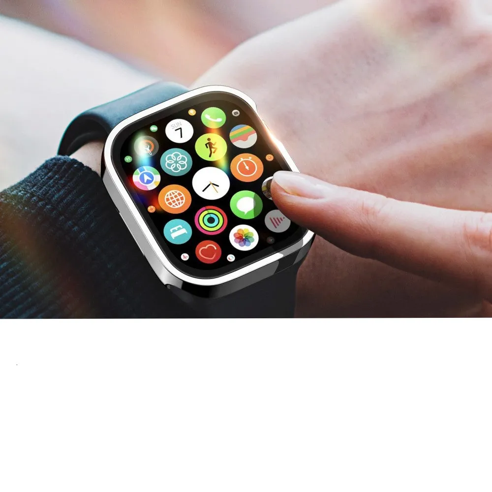 Dux Ducis - Apple Watch (44mm) Hardcase Bumper Case with Galvanized Frame   Display Protective Glass - Silver