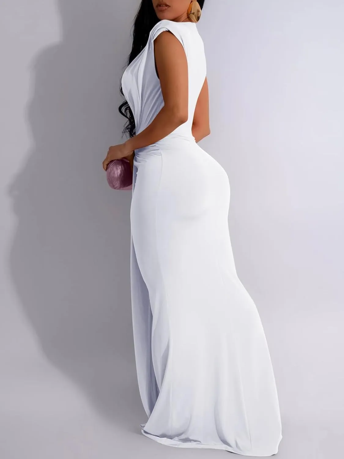 Ekaliy Elegant Bodycon Dresses for Women Deep V Neck Maxi Dress Mermaid Long Dress