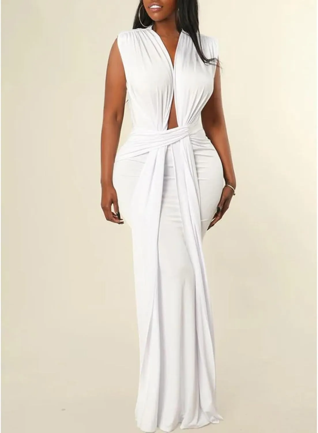Ekaliy Elegant Bodycon Dresses for Women Deep V Neck Maxi Dress Mermaid Long Dress
