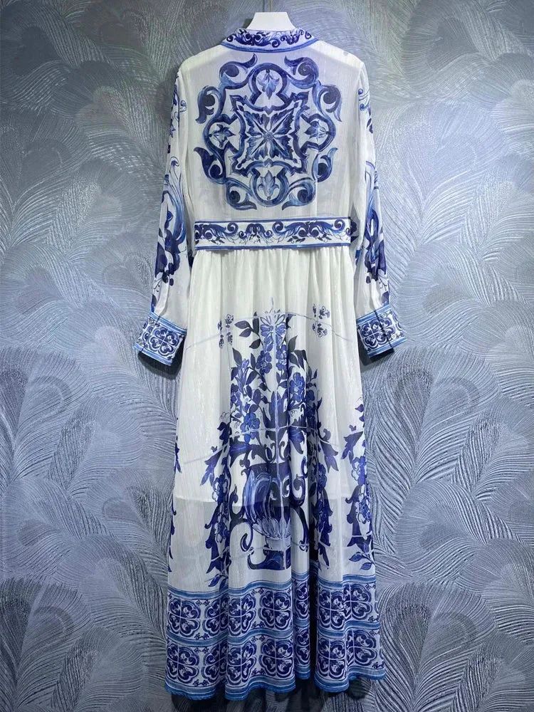 Elegant White Porcelain Bohemian Shirt Dress