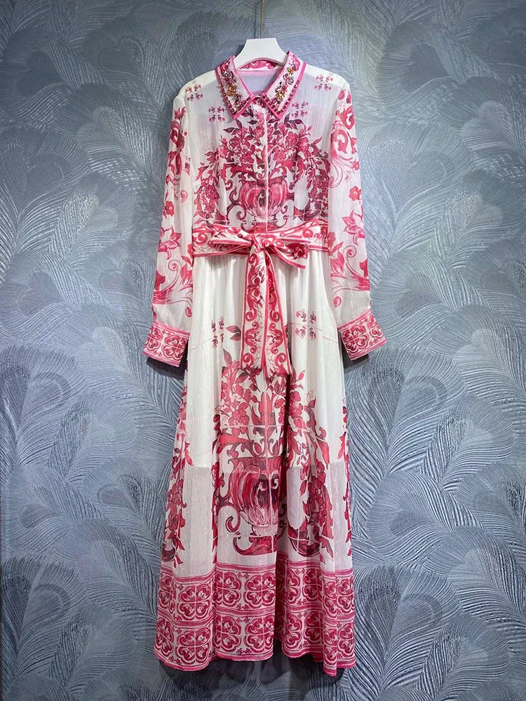 Elegant White Porcelain Bohemian Shirt Dress