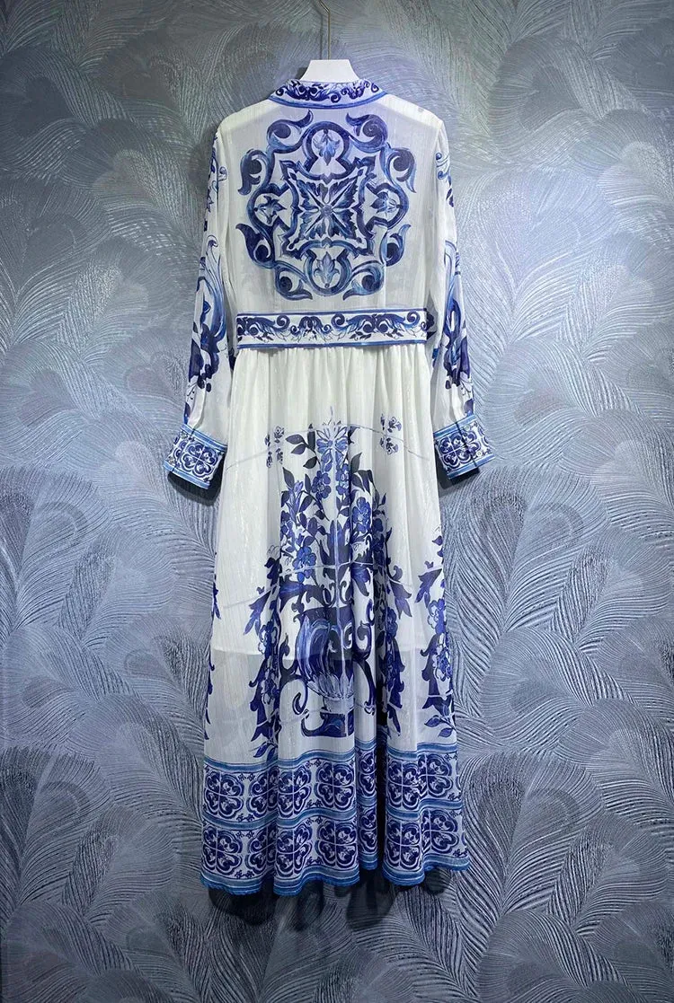 Elegant White Porcelain Bohemian Shirt Dress