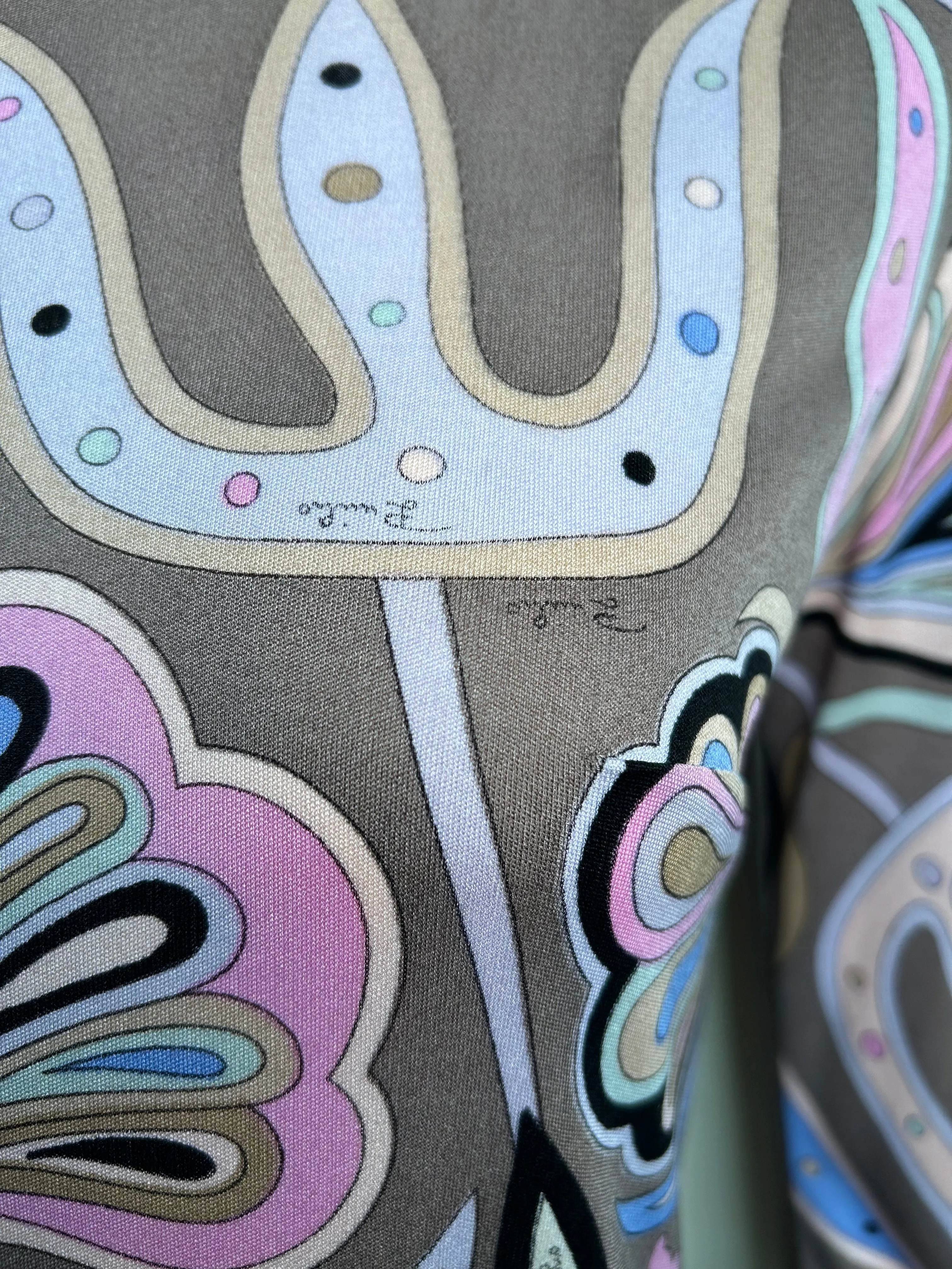 Emilio Pucci Mauve, Pink, & Blue Geometric Long Sleeve Dress with Belt