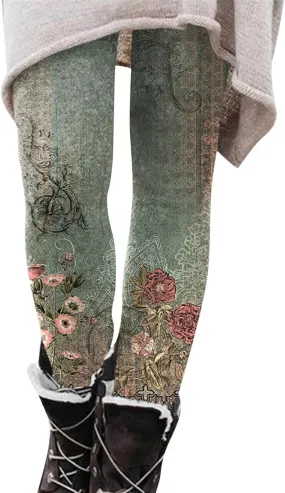 Fleece Lined Leggings Printed Bottom Pants Fall and Winter Inside Comfortable Casual Pants Women's Bottom Pants