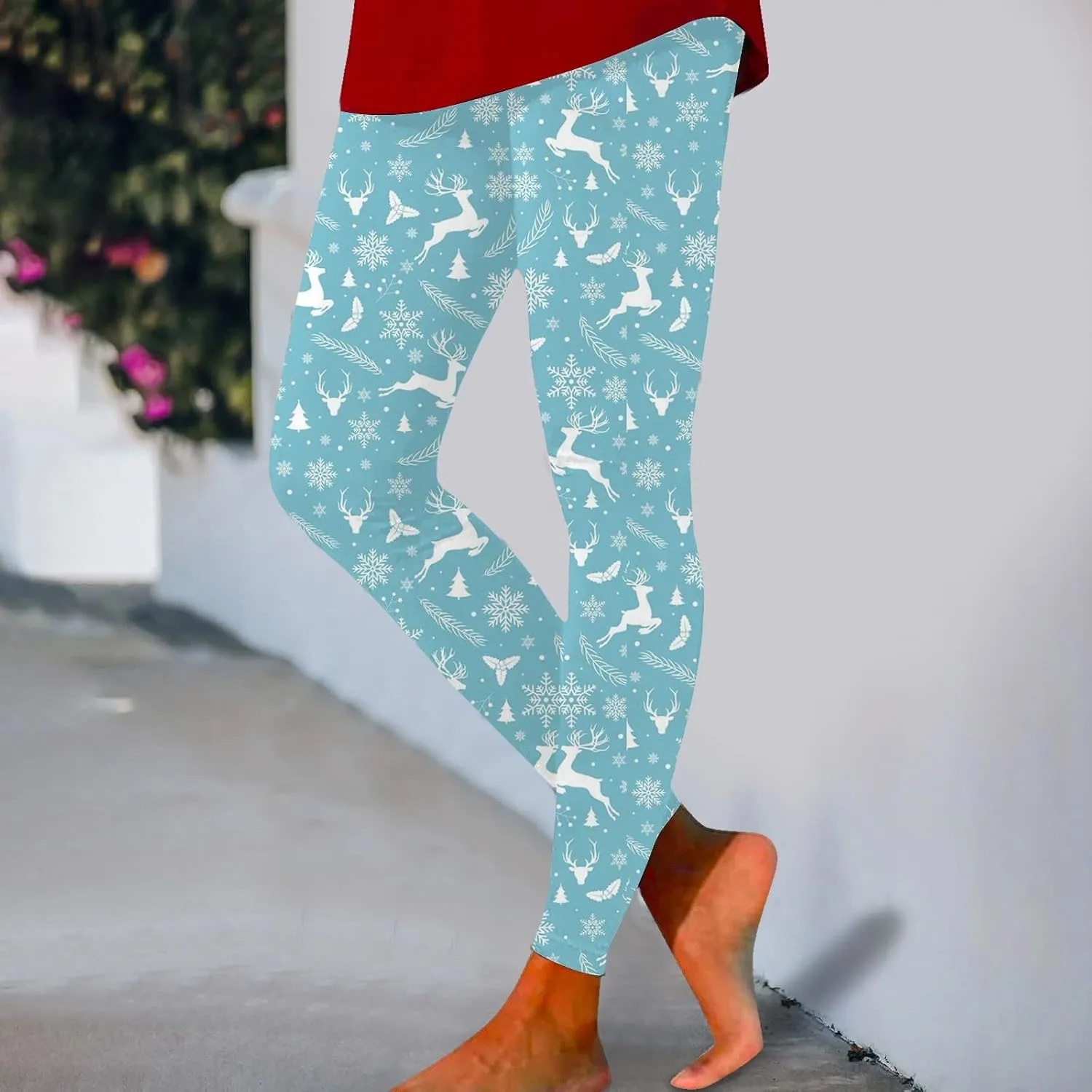 Fleece Lined Leggings Printed Bottom Pants Fall and Winter Inside Comfortable Casual Pants Women's Bottom Pants