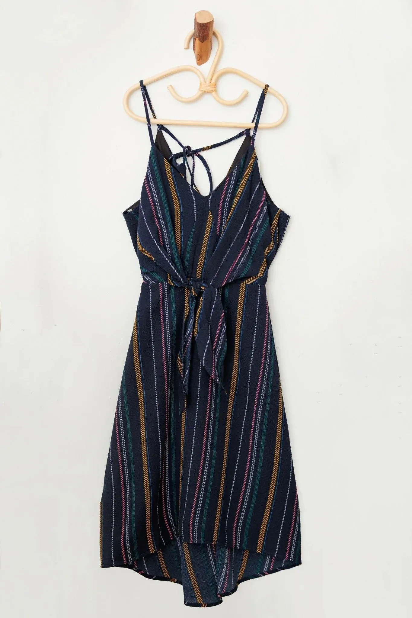 Girls Boho Stripe Sleeveless Front Tie Dress