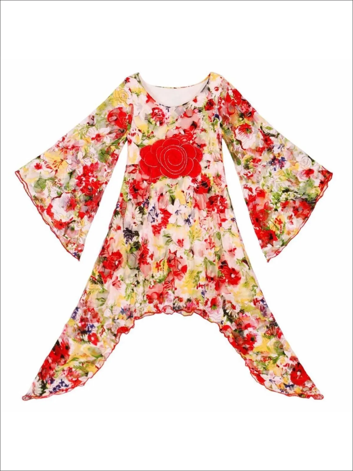 Girls Floral Lace Sidetail Boho Sleeve Dress