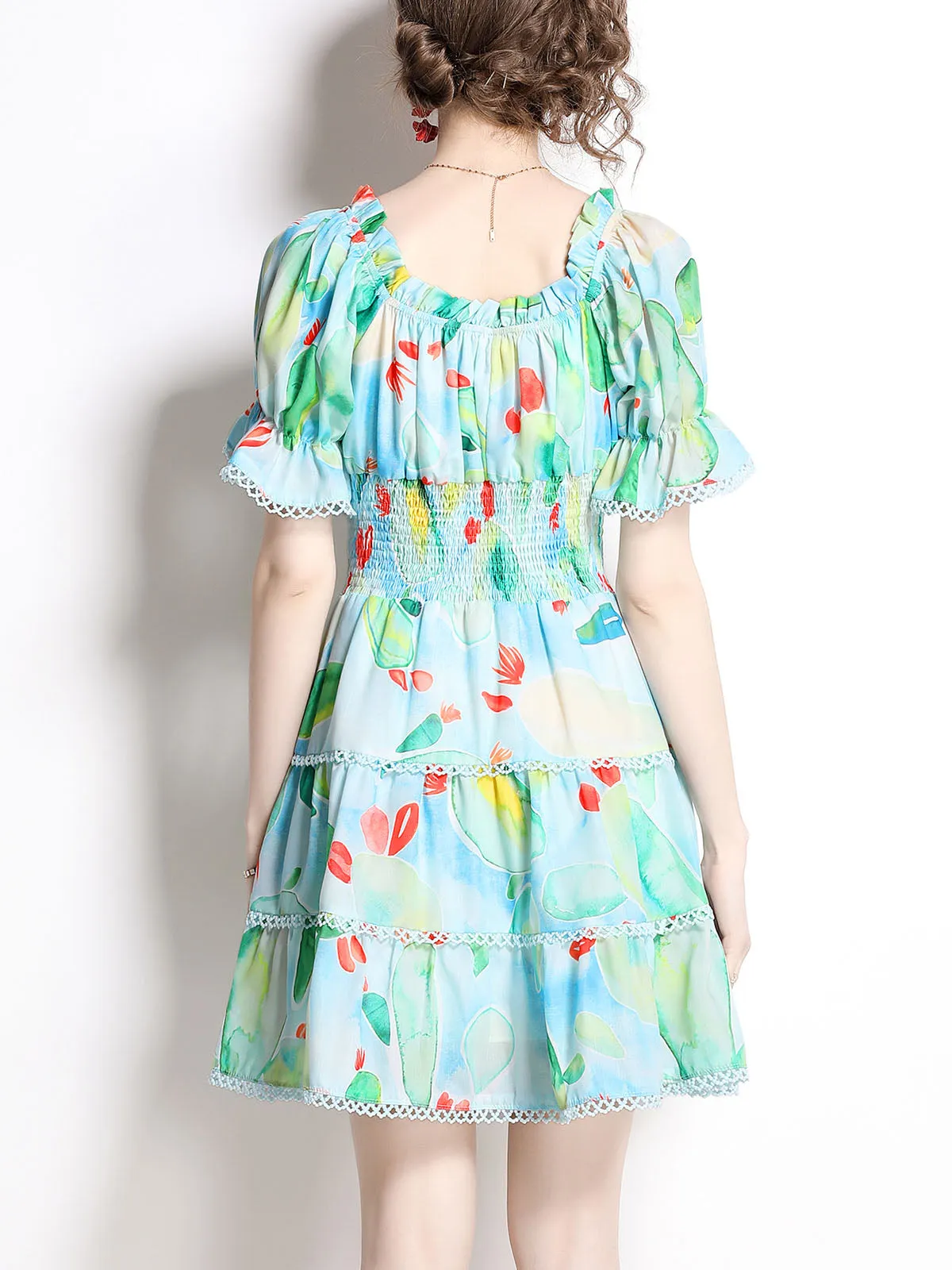 Green Convertible Off Shoulder Stretchable High Waist Floral Printed Mini Boho Dress