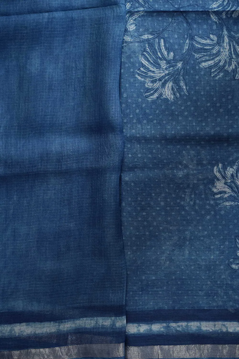 Indigo Blue Block Printed Kota Silk saree