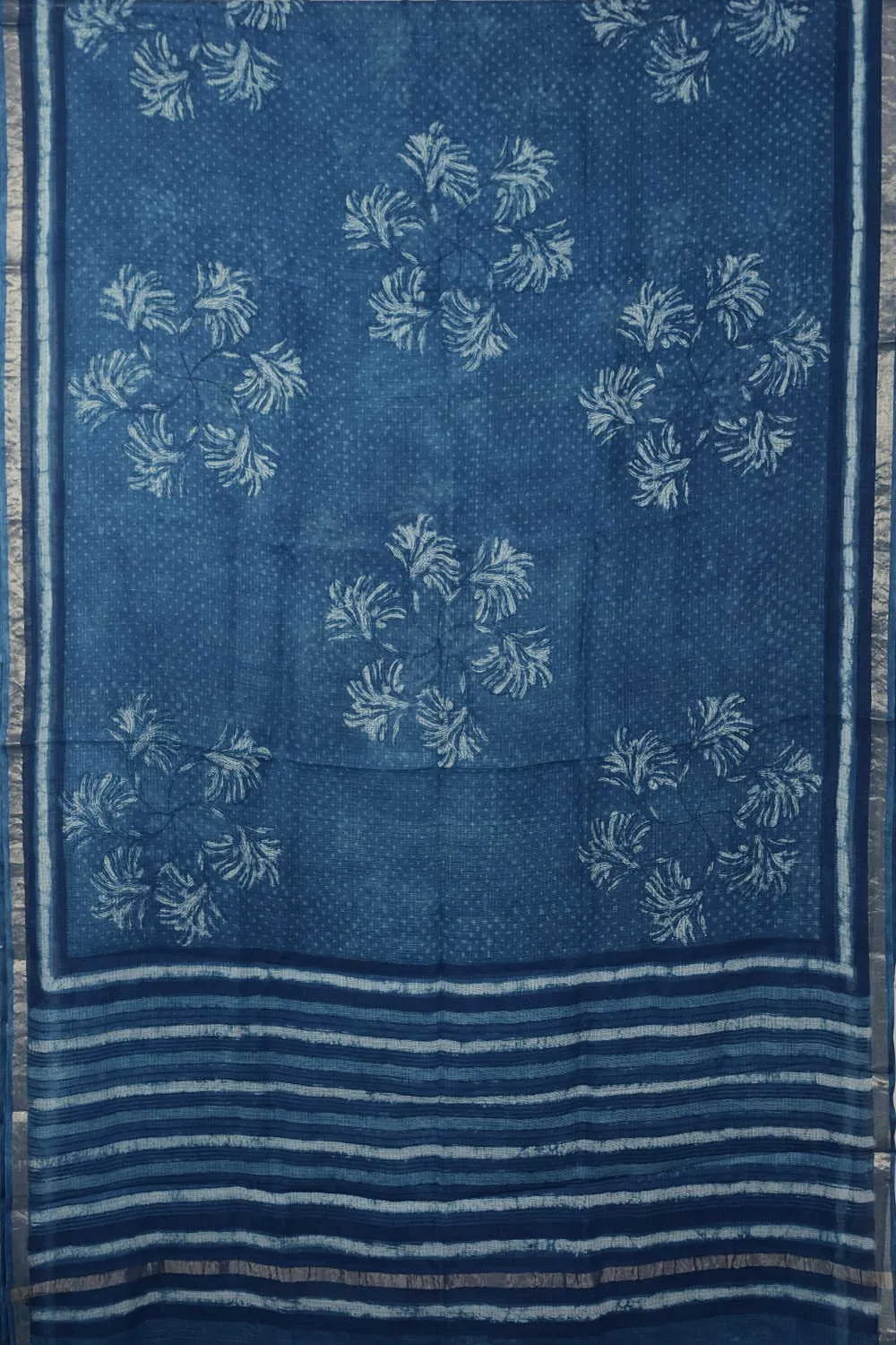 Indigo Blue Block Printed Kota Silk saree