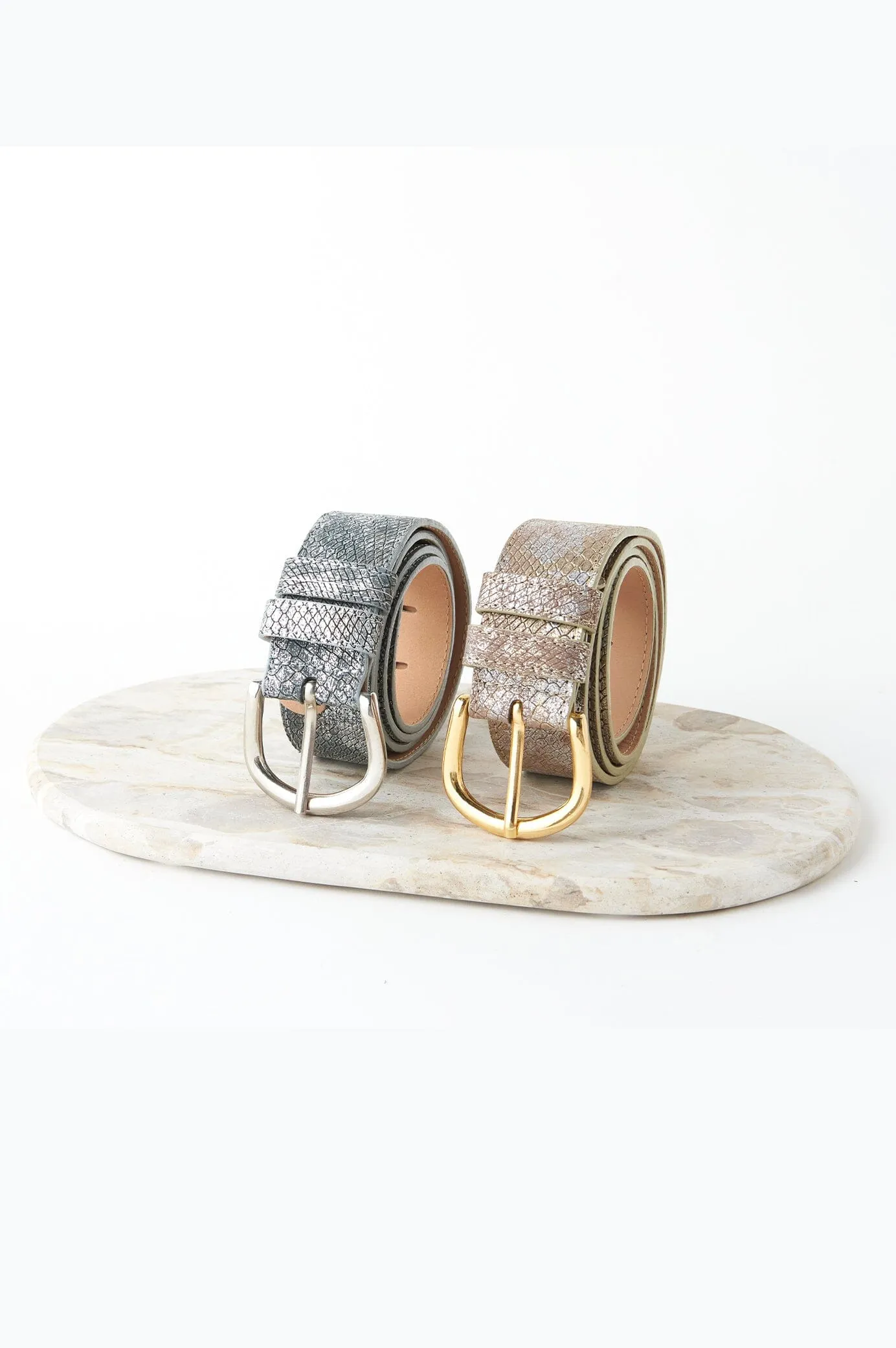 Jeans Belt Metallic Grey Snake Print