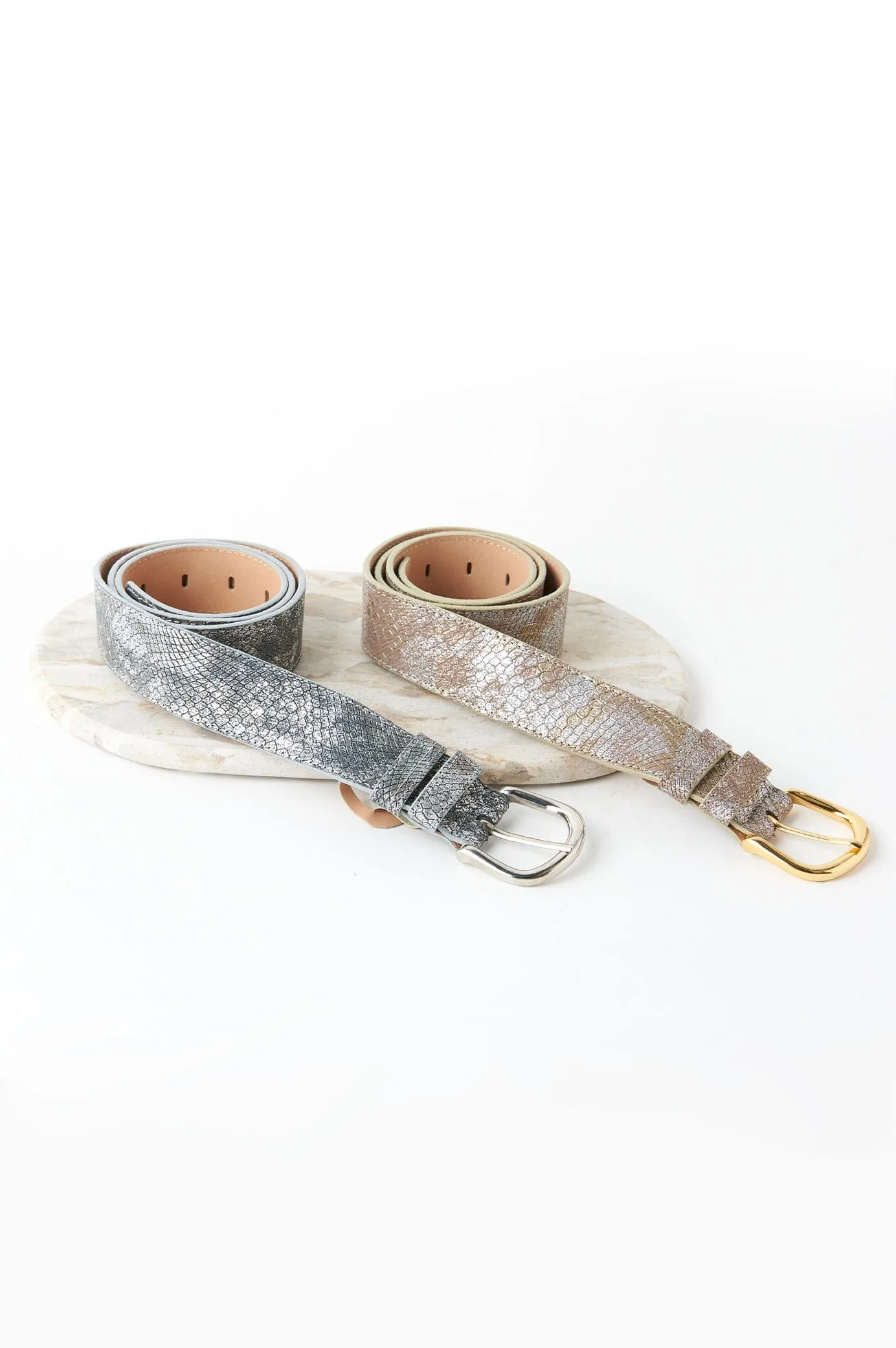 Jeans Belt Metallic Grey Snake Print