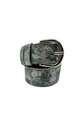 Jeans Belt Metallic Grey Snake Print