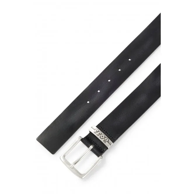 Jen-loop Debossed Logo Leather Belt, Black