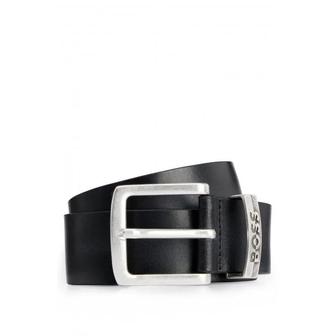 Jen-loop Debossed Logo Leather Belt, Black