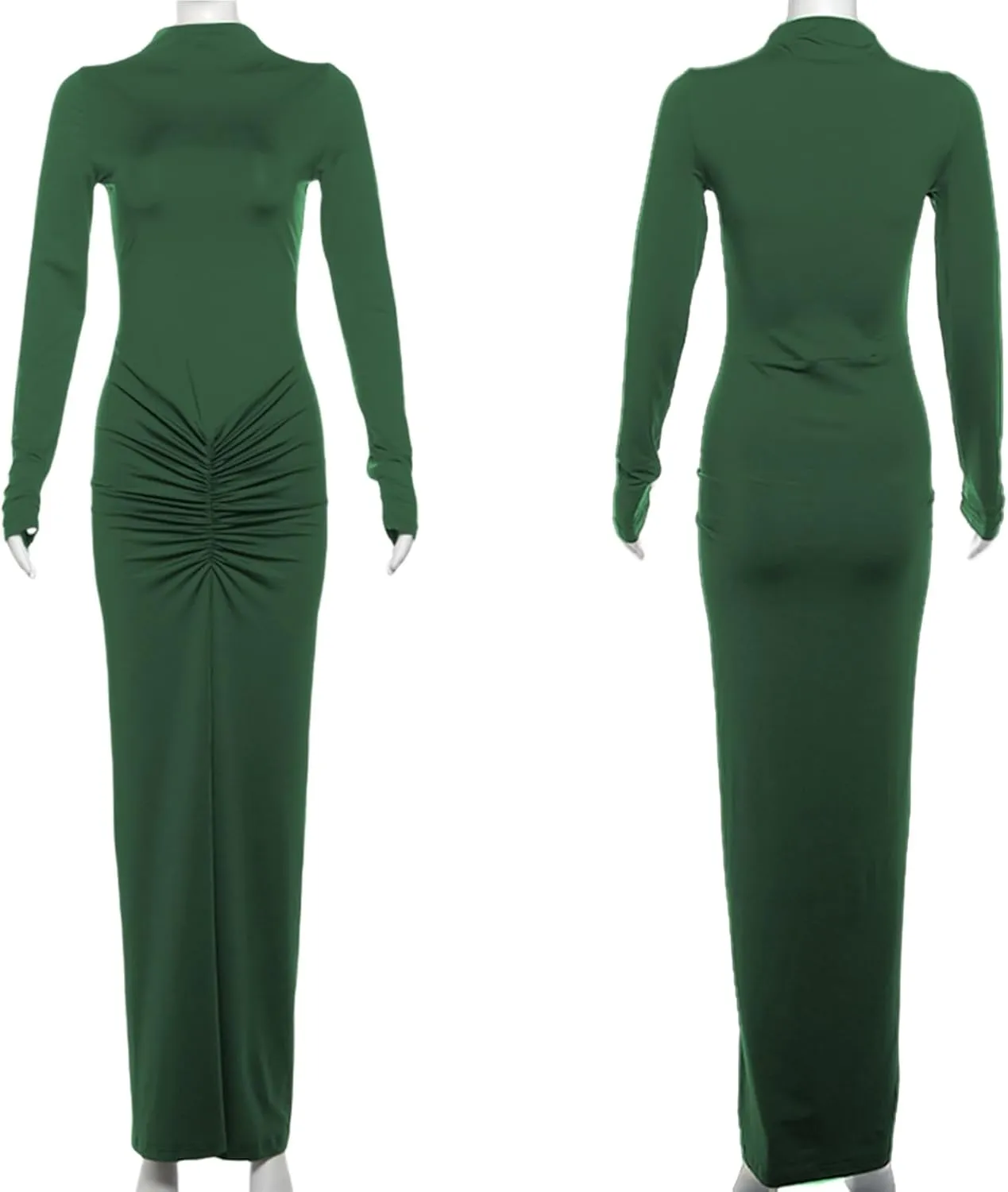 JUMISEE Women's Sexy Ruched Long Sleeve Maxi Dress Elegant Turtleneck Bodycon Cocktail Party Dress Evening Dress