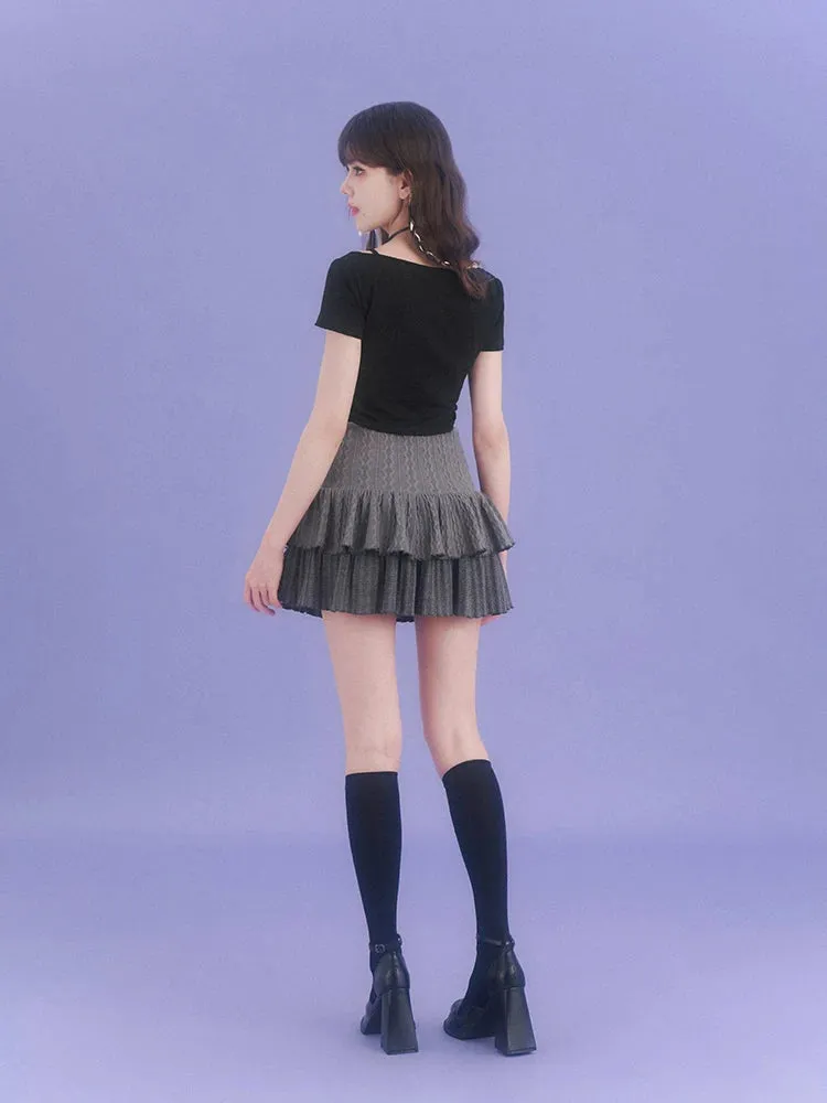 Knit High Skirt Waist Gray Ribbon