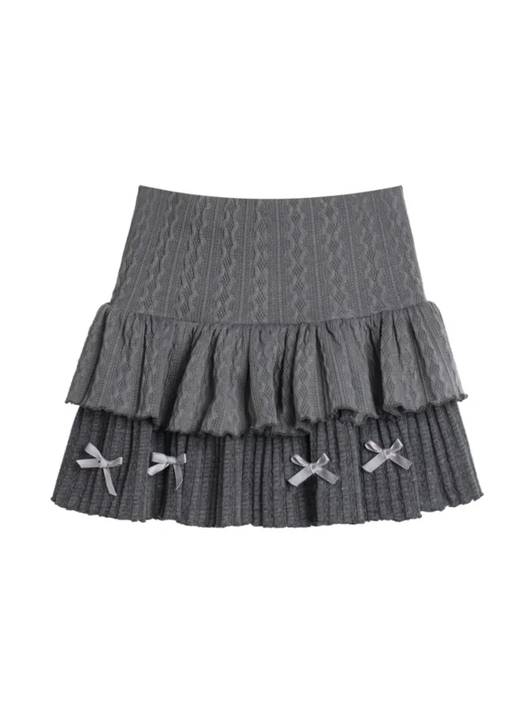 Knit High Skirt Waist Gray Ribbon
