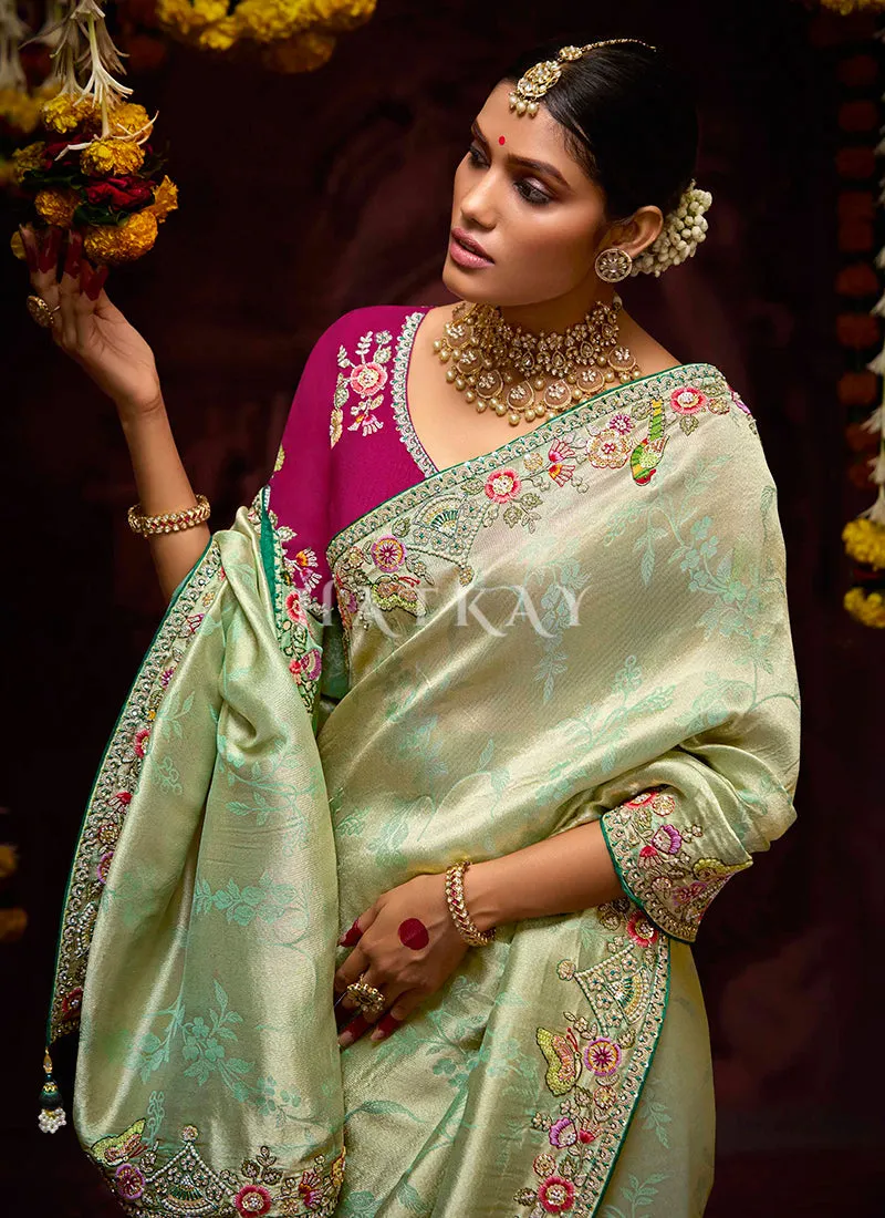 Light Green Multi Embroidery Kanjivaram Silk Saree