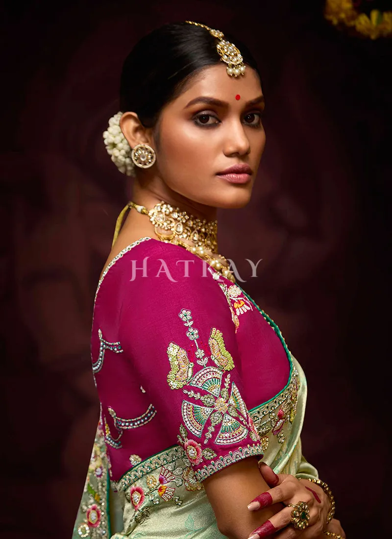 Light Green Multi Embroidery Kanjivaram Silk Saree