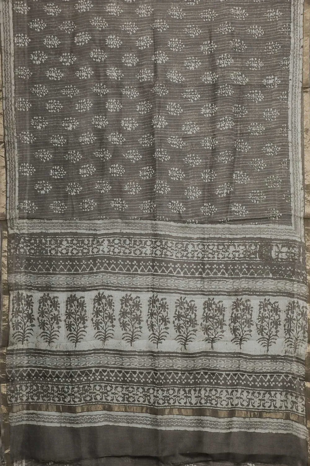 Light Grey Block Printed Kota Silk saree