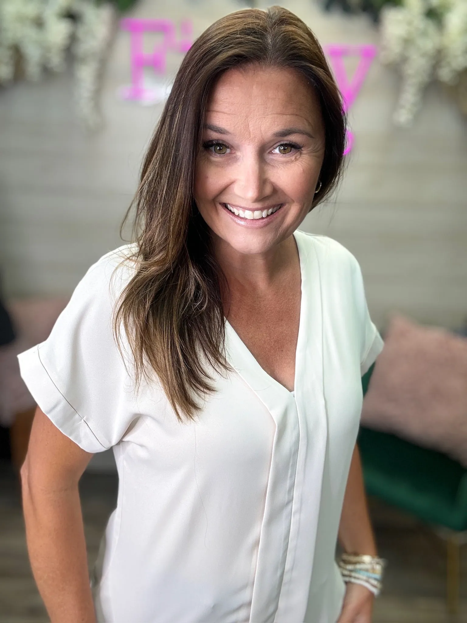 Light Taupe V Neck Blouse