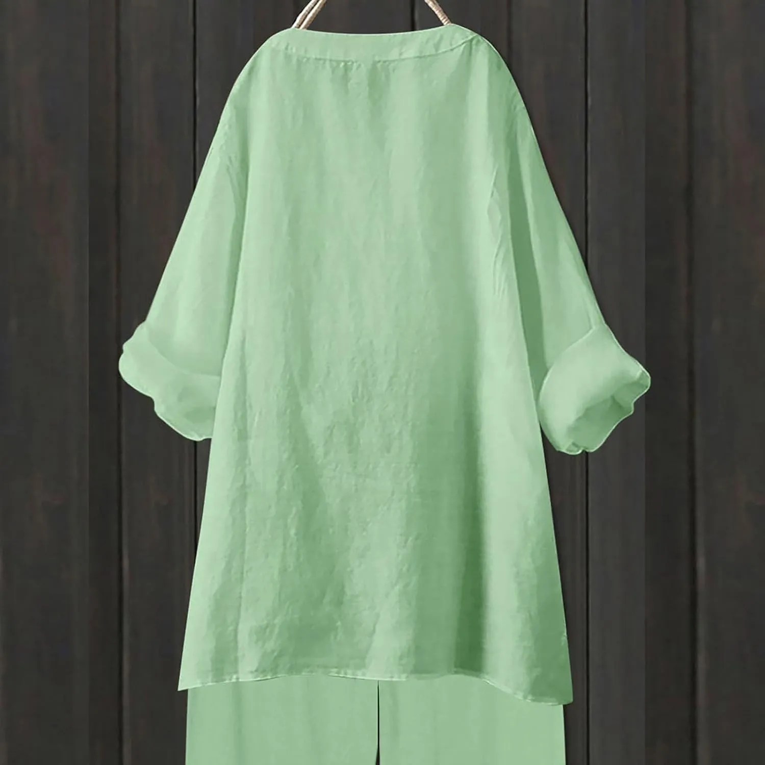 Linen Shirts for Women 2025 Trendy Summer V Neck Linen Blouse with Buttons Round Neck Tees 2025 Summer Fashion